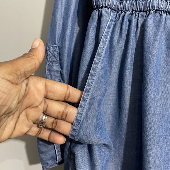 Time & True Women’s M Blue Chambray Long Sleeve Midi Dress Casual - Picture 4 of 16